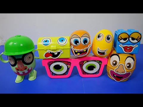 Opening/Unboxing 7 Funny Face Surprise Toy Eggs. Mario Bros, Spongebob, Angry Birds, Unikitty.