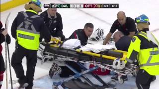 Craig Anderson stretchered off ice after collision with Valeri Nichushkin