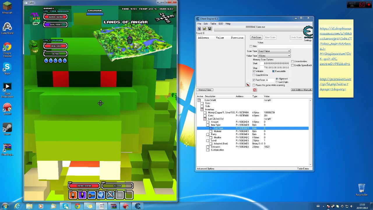 cube world cheat engine table