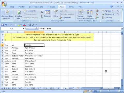 Excel Facil Truco #9: Unir 2 celdas en 1