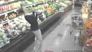 Woman caught on supermarket surveillance cam doing soccer tricks with a melon