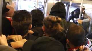 ajax hooligans attack the subway with ac milan fans