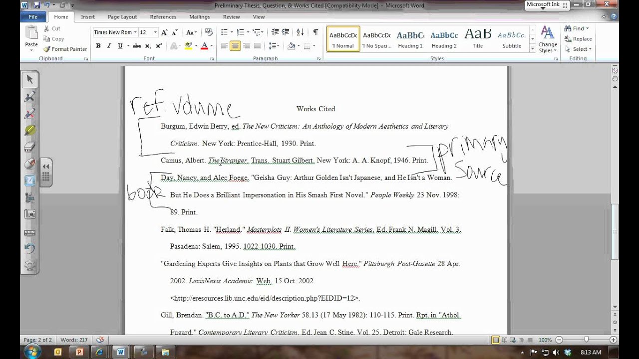 Formatting the works cited page mla)   writing commons