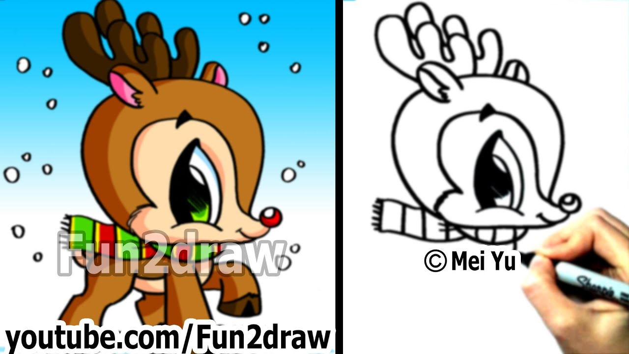 How to Draw Christmas Stuff - How to Draw a Reindeer (Cute and Easy