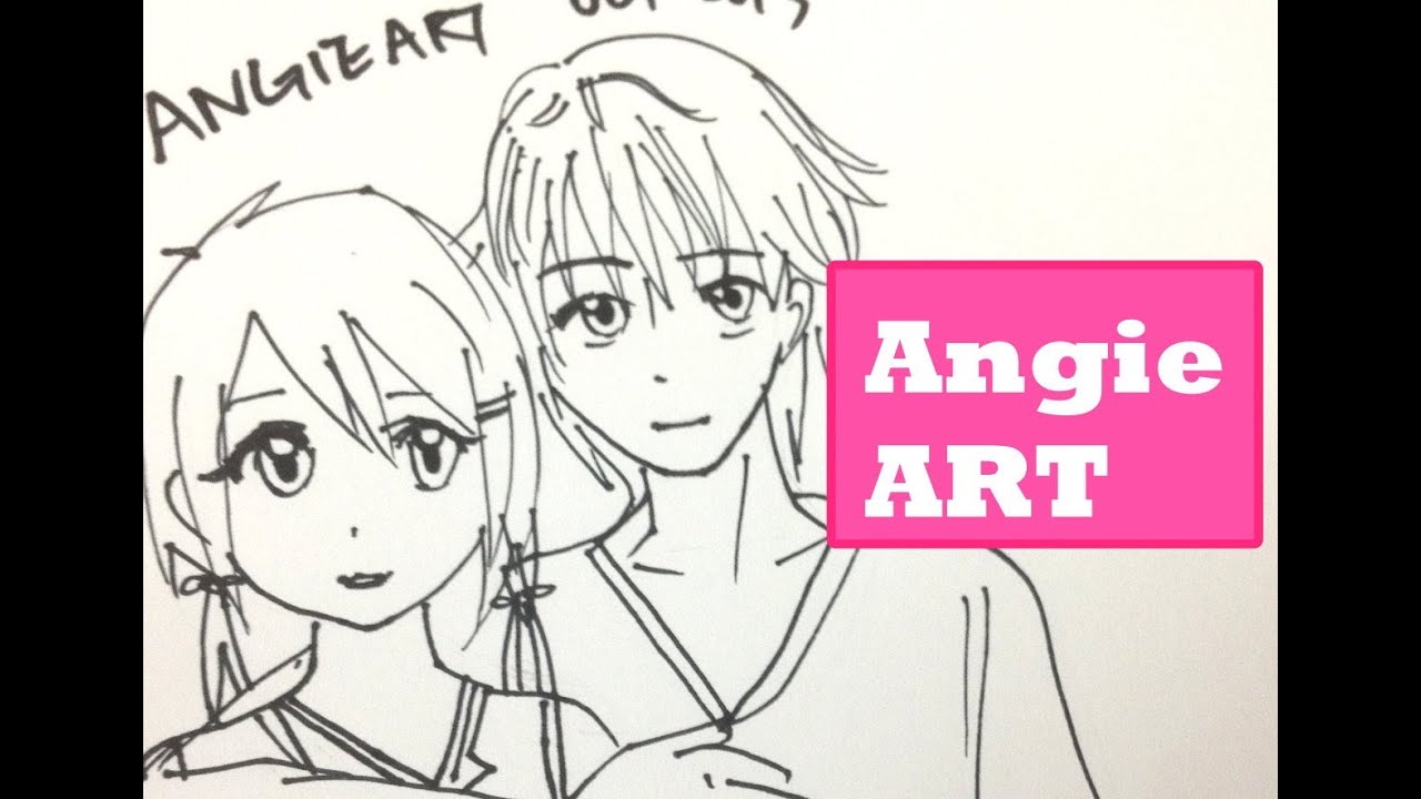 How to draw manga couple - anime boy & anime girl -hug - YouTube