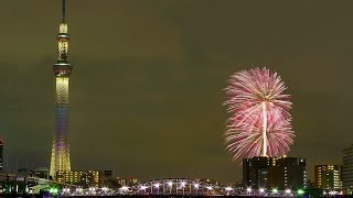 隅田川花火大会　2013　汐入公園　東京スカイツリー　ライトアップ五輪