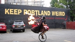 Unicycling Darth Vader upgrades to Flaming Bagpipes - Keep Portland Weird - The Unipiper *Official*