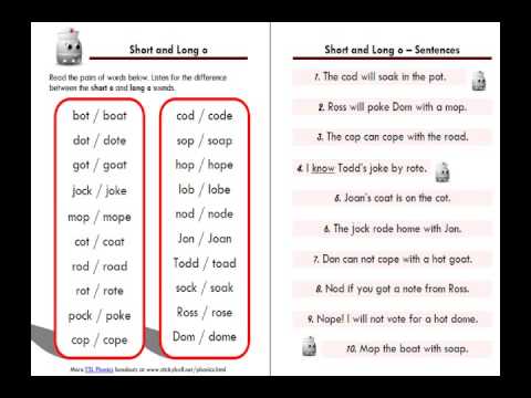 ESL Phonics Lesson: "Short o" and "Long o" - Word List and Sentences