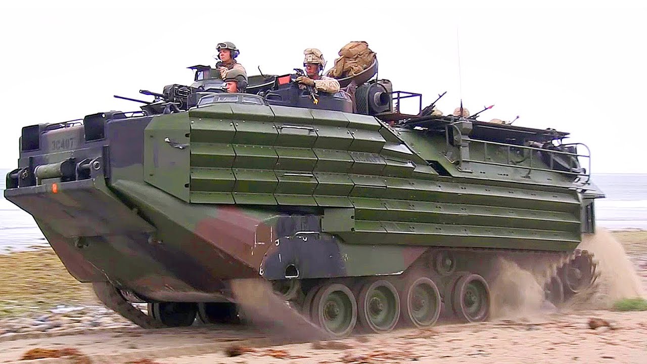 AAV-7A1 Assault Amphibious Vehicles Beach Landing - YouTube