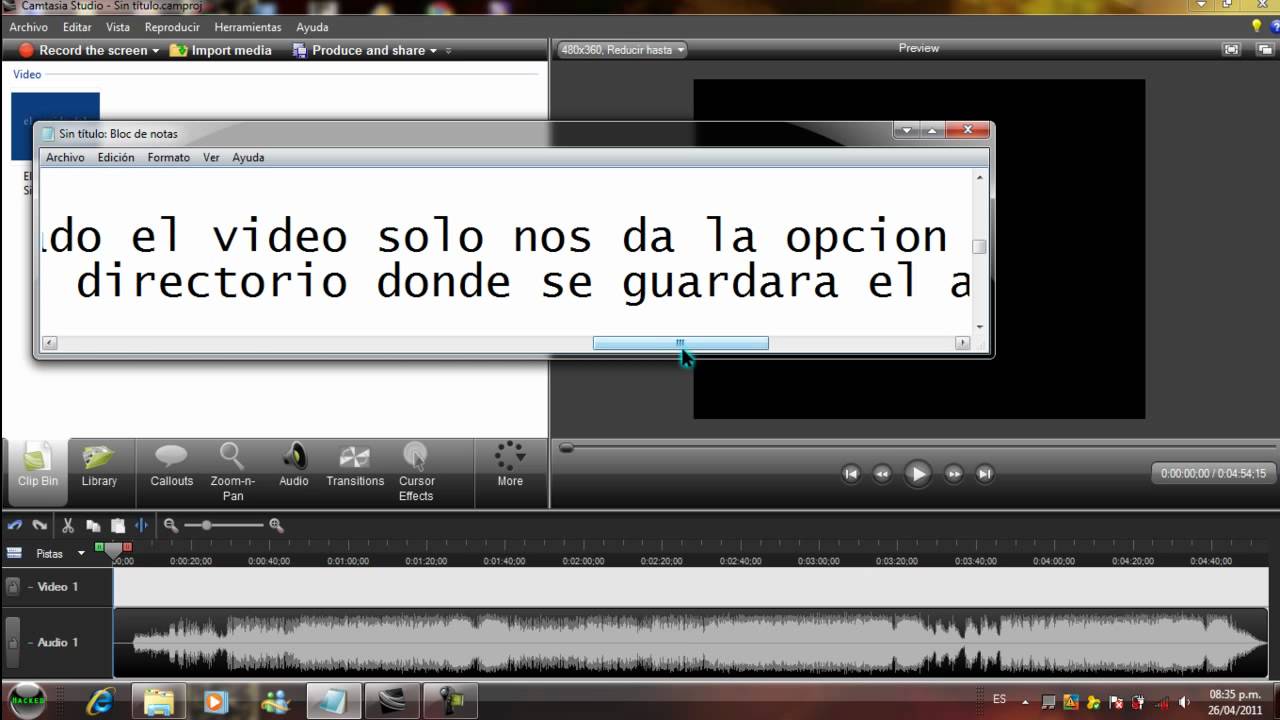 Extraer audio a un video utilizando camtasia studio - YouTube