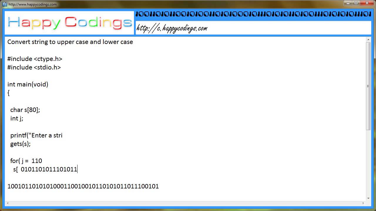 Convert string to upper case and lower case c code example - YouTube