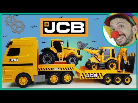 Funny Clown Bob Unboxing Construction vehicles Truck Trailer Bulldozer Excavator