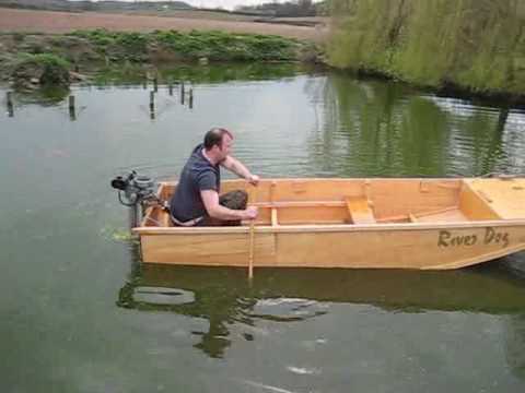 Boat Launch River Dog Homemade boat in pond Seagull Outboard - YouTube