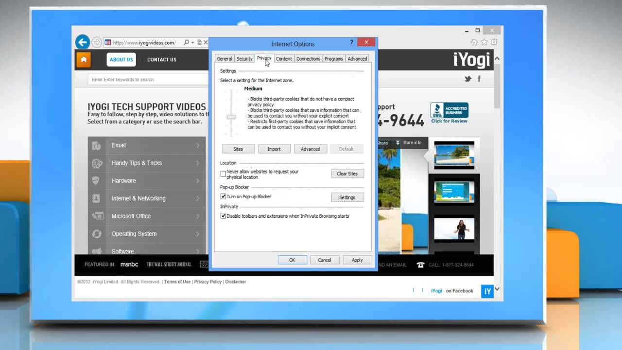 Block or Allow Cookies from specific sites in Explorer® 10