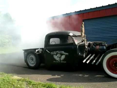 burnout burnout burnout 1950 rat rod ford truck 42 chops garage