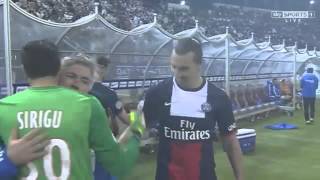 Zlatan Ibrahimovic playing with Carlo Ancelotti hair friendly match PSG vs Real Madrid, 02/01/14