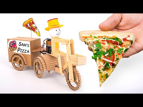 Funny Cardboard Robot That Delivers Pizza