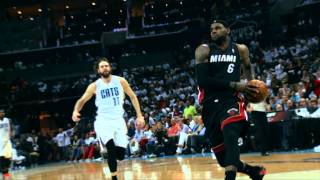 LeBron James Stares at Charlotte Bench Before the Smash