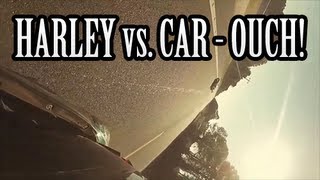 Harley Motorcycle Crashes Into Car!