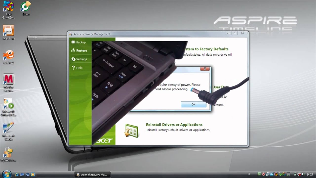 Acer eRecovery - Systemwiederherstellung auf Werkseinstellungen ...