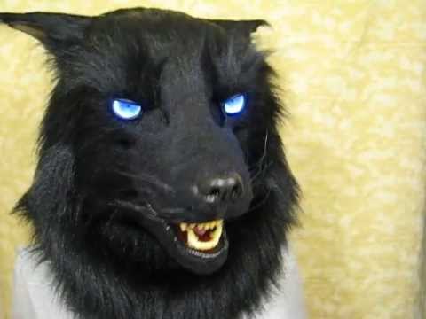 Black wolf fursuit mask---blue LEDs and moving jaw - YouTube