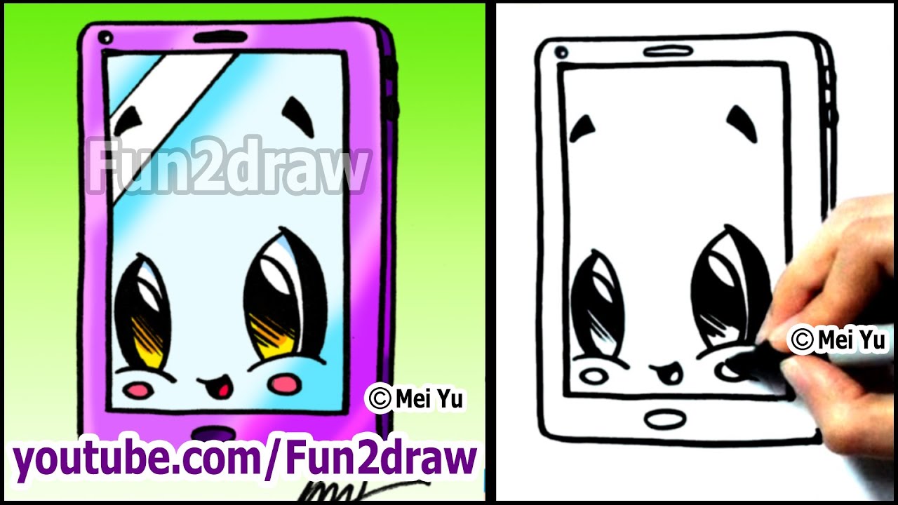 Smartphone - How to Draw a Cute Cartoon Mobile phone (Back to School