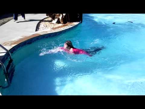 Ang jumping into our new pool - Thanksgiving 2013