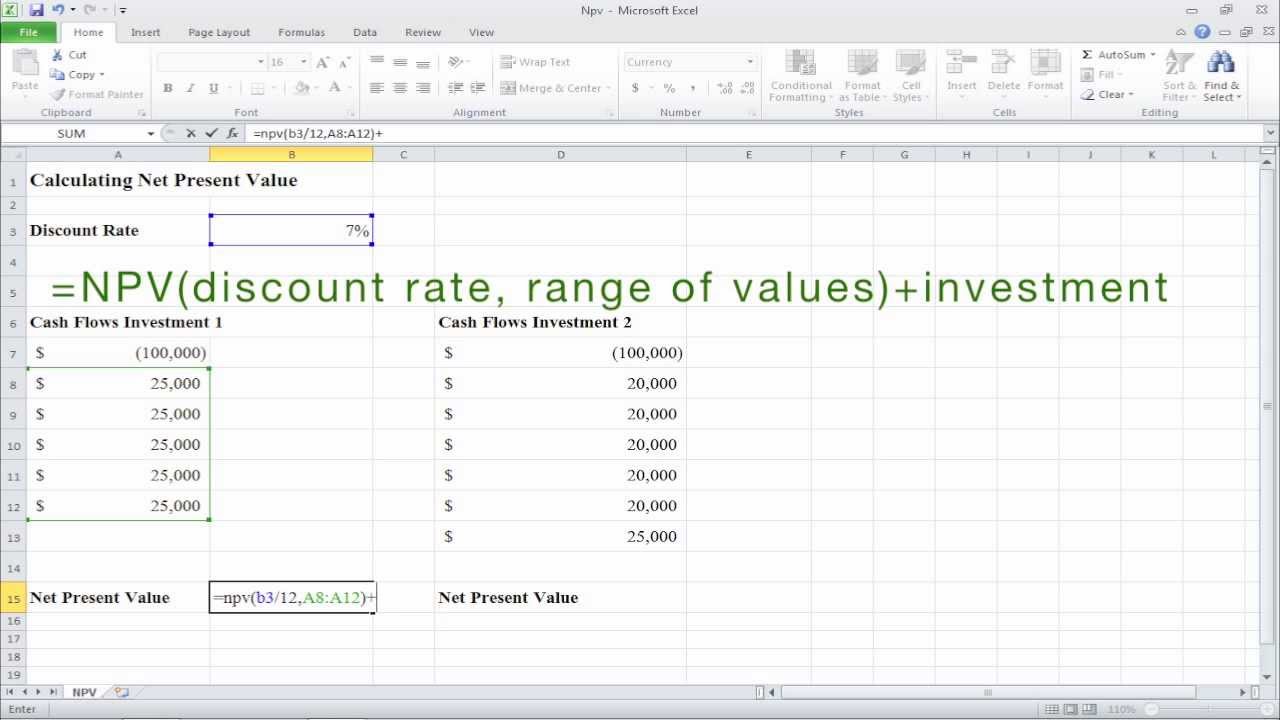 How to Calculate Net Present Value (Npv) in Excel YouTube