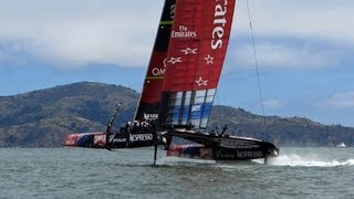 America's Cup: Practice: Emirates New Zealand Foiling on Close Reach, 17 July 2013