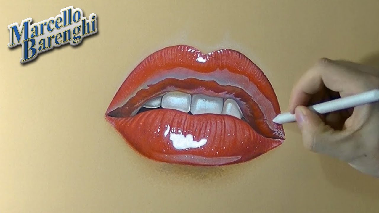 How to Draw a female mouth with cute red lips - YouTube