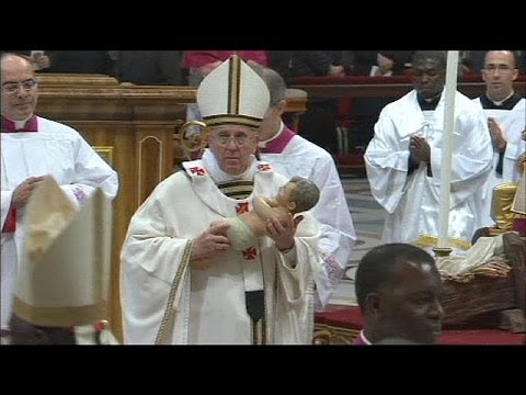Pope Francis has celebrated his first Christmas Eve midnight mass at St Peter\'s in the Vatican. 
...

euronews, the most watched news channel in Europe
     Subscribe for your daily dose of international news, curated and explained:http://eurone.ws/10ZCK4a
     Euronews is available in 13 other languages: http://eurone.ws/17moBCU

http://www.euronews.com/2013/12/25/pope-francis-celebrates-first-christmas-eve-midnight-mass-at-st-peter-s-basilica
Pope Francis has celebrated his first Christmas Eve midnight mass at St Peter\'s in the Vatican. 

He was assisted by more than 300 cardinals, bishops and priests. 

Around ten thousand people packed the basilica, and hundreds of others watched outside. 

In his homily, Pope Francis urged people to lead humble lives.

\