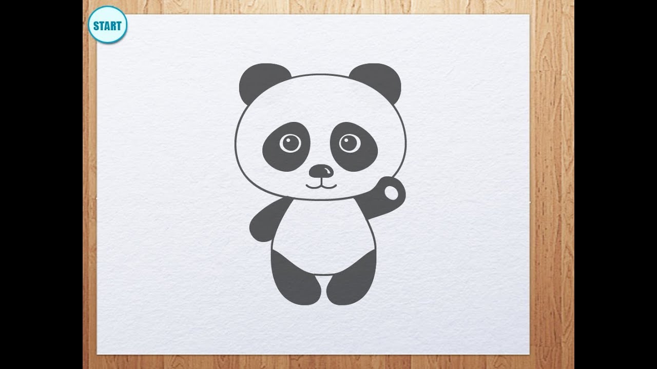 How to draw panda bear (panda is waving its hand) - YouTube