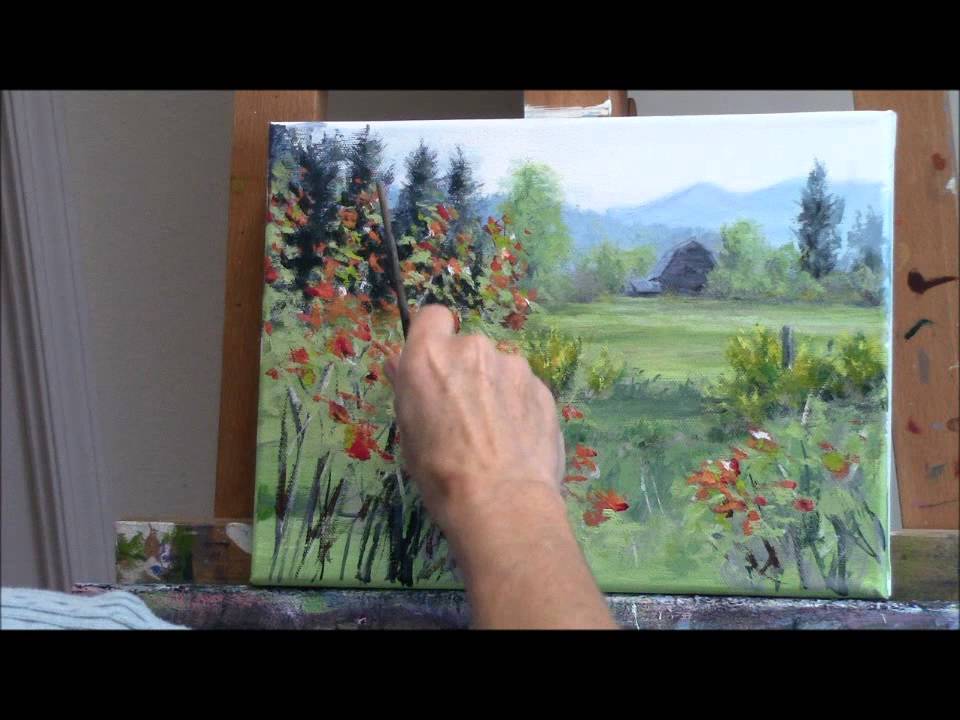 "Yellow Broom Spring" Part 2 - Acrylic Country Landscape and Barn