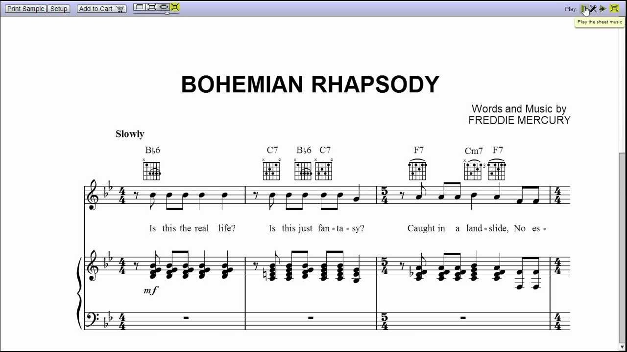 bohemian rhapsody free piano sheet music pdf