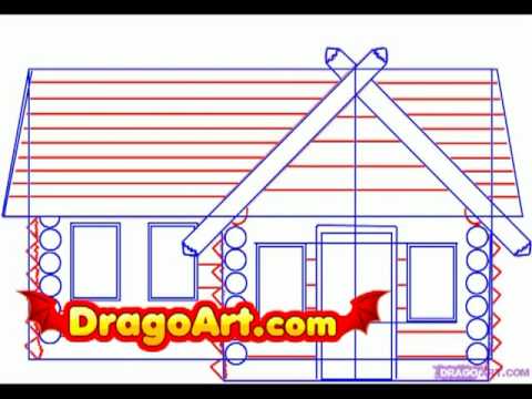 How to draw a log cabin, step by step - YouTube