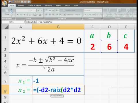 Ecuaciones cuadráticas en Excel (INSAJUT) - YouTube