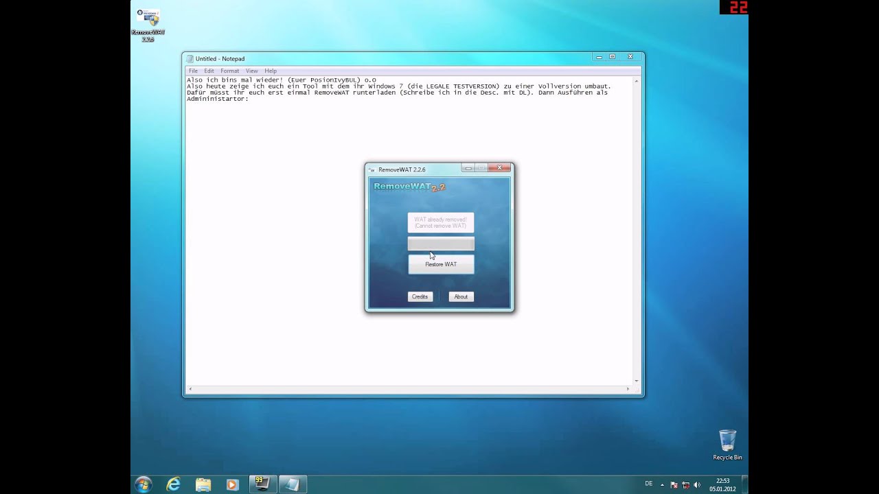 TUT] Windows 7 Enterprise for Free (RTM) with RemoveWAT - YouTube