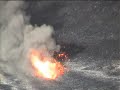 Eruption after person falls in lava lake of volcano (test with organic waste, garbage, trash)