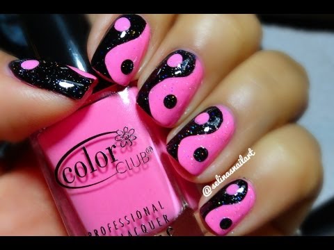 Pink & Black Yin Yang Nail Art Tutorial - YouTube