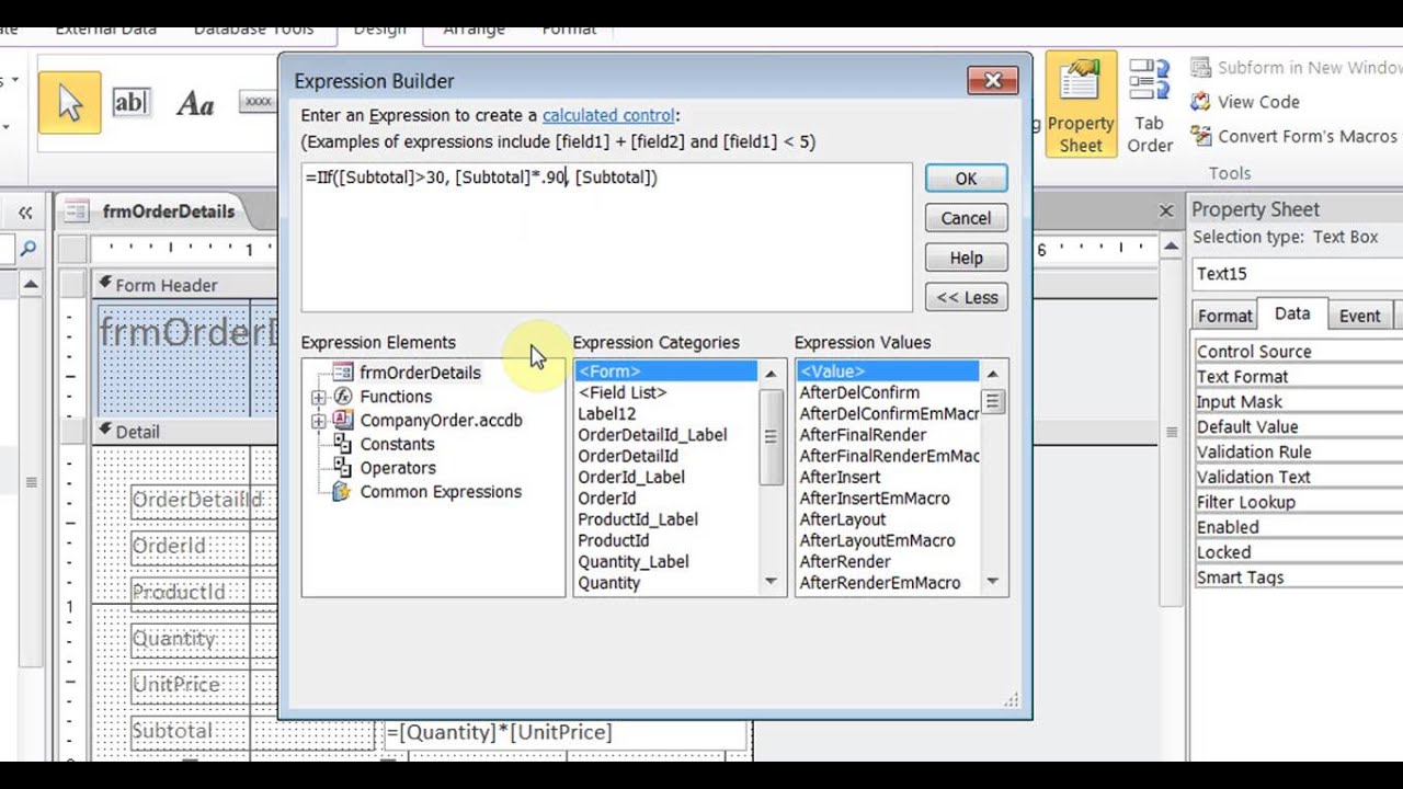 Microsoft Access 2007 2010 2013 pt 6 (Expression builder, Calculated