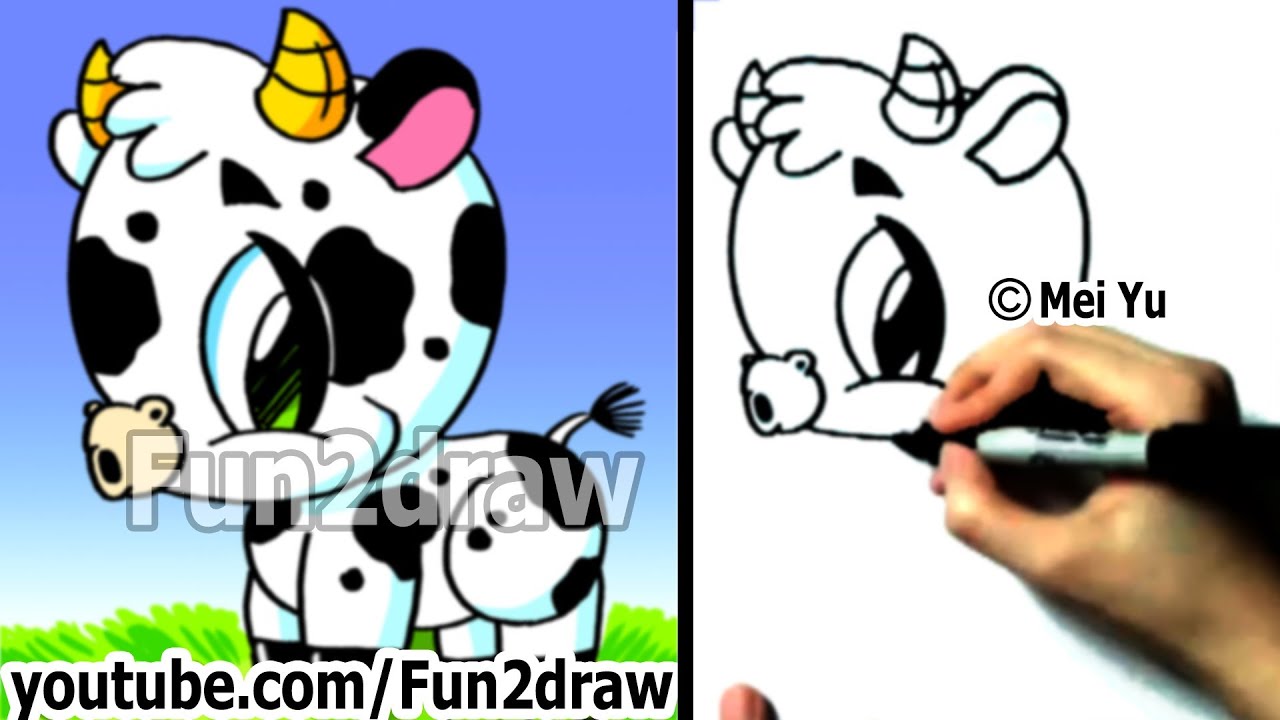 Fun2draw - How to Draw a Cow - Drawing Lessons - Easy Drawings - YouTube