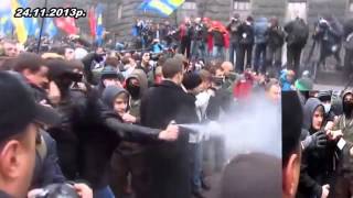 Real behahior of so called peaceful protesters in Kiev, Ukraine from 24th November.