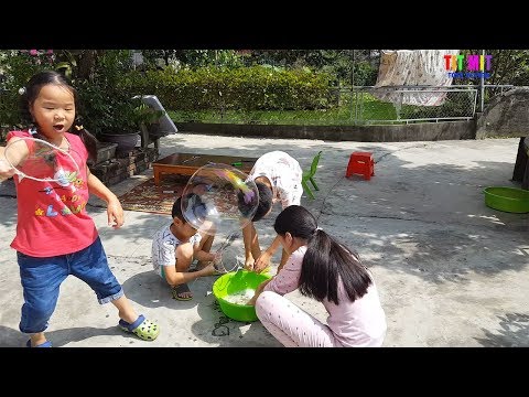 Outdoor playground Blowing colored bubbles Funny videos for children