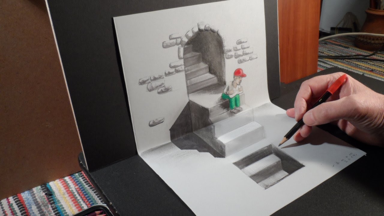 Drawing 3D Staircase, Time Lapse - YouTube