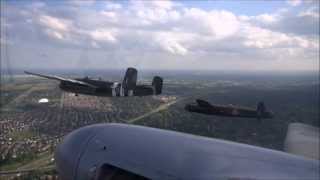 Avro Lancaster from on board the Mosquito. HD.