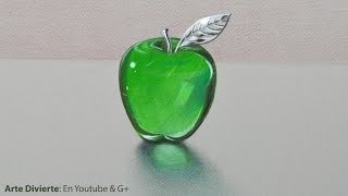 Cómo dibujar una manzana de cristal - manzana de acrílico verde - vidrio