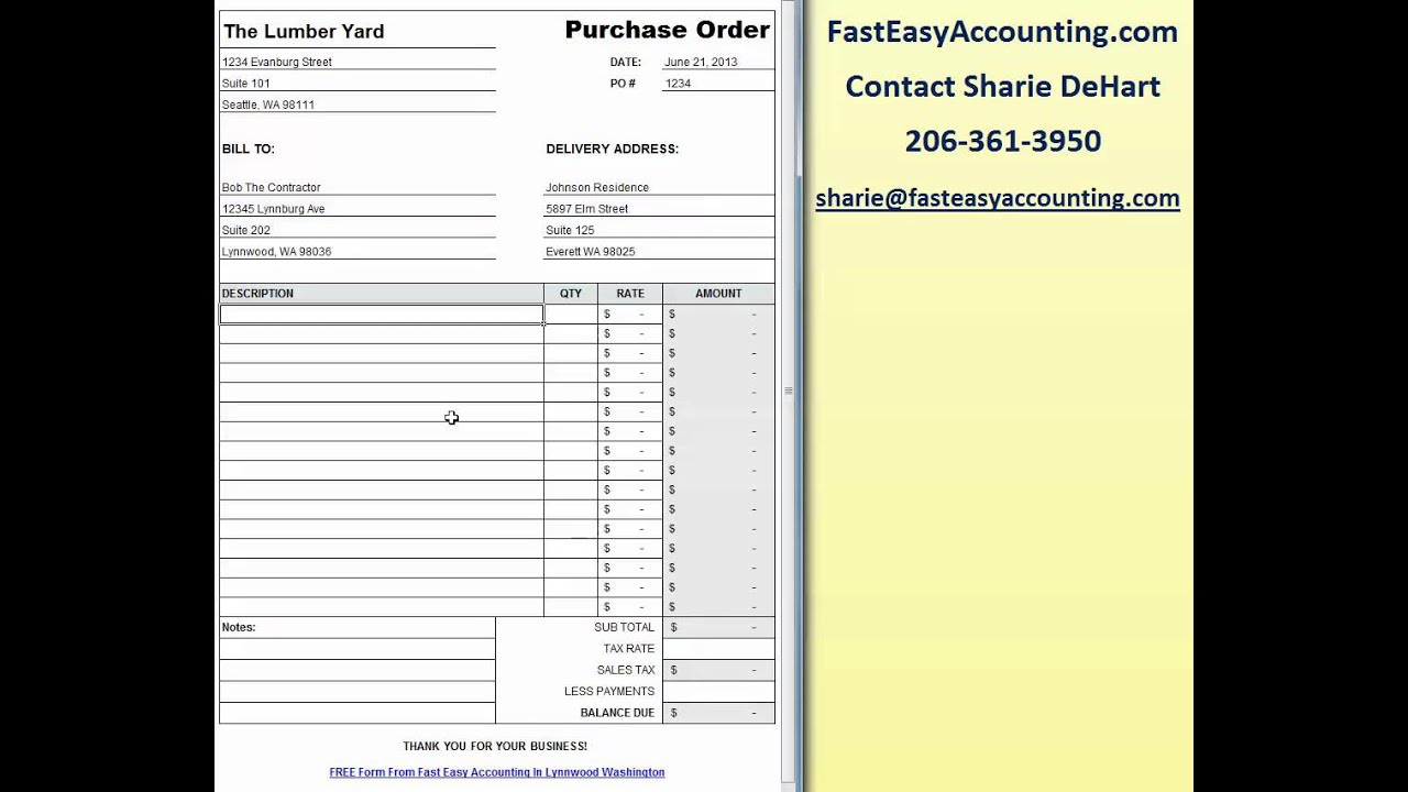 Free Contractor Purchase Order Template On Excel Download By Fast Easy ...