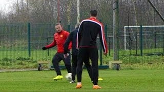 Wayne Rooney Nutmegs David Moyes During Manchester United Training