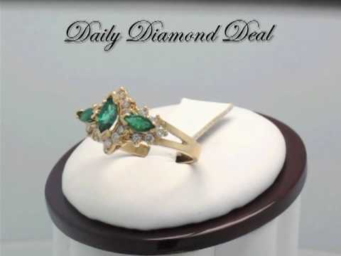 14K Yellow Gold Womens Diamond Emerald Ring .DailyDiamondDeal