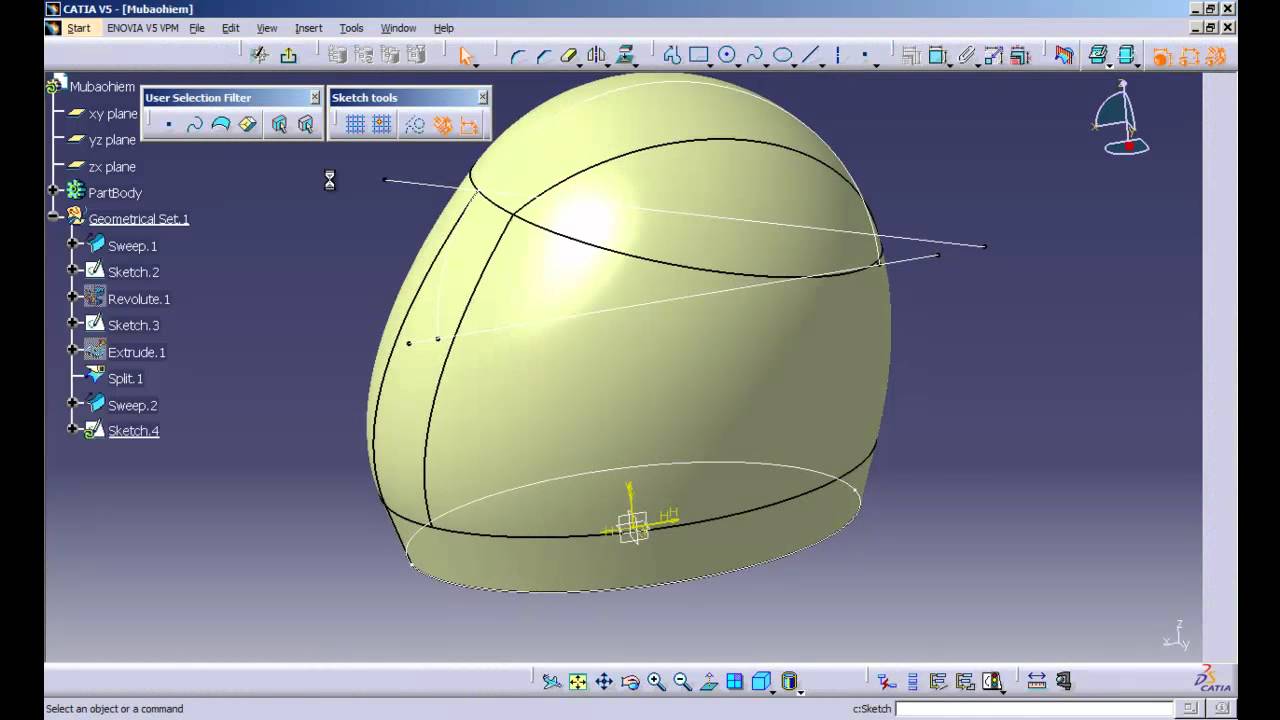 CATIA V5 R20 - SIMPLE HELMET DESIGN_clip1.mp4 - YouTube